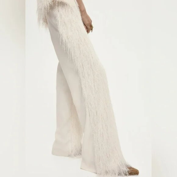 H&M Elegant Cream fringe side zip pants size 8 NWT | Poshmark