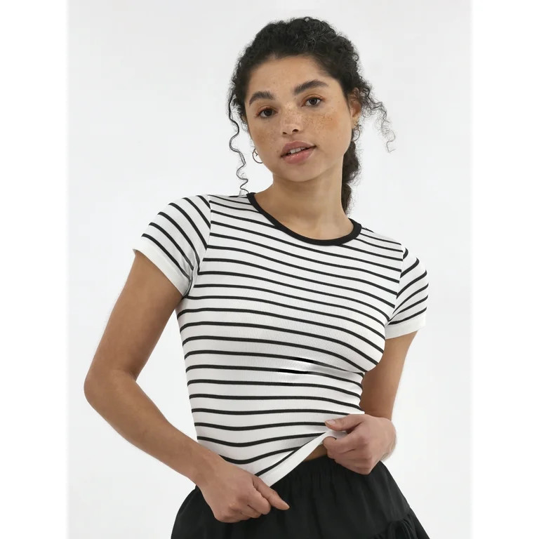 No Boundaries Seamless Crop Top with Short Sleeves, Women's | Walmart (US)