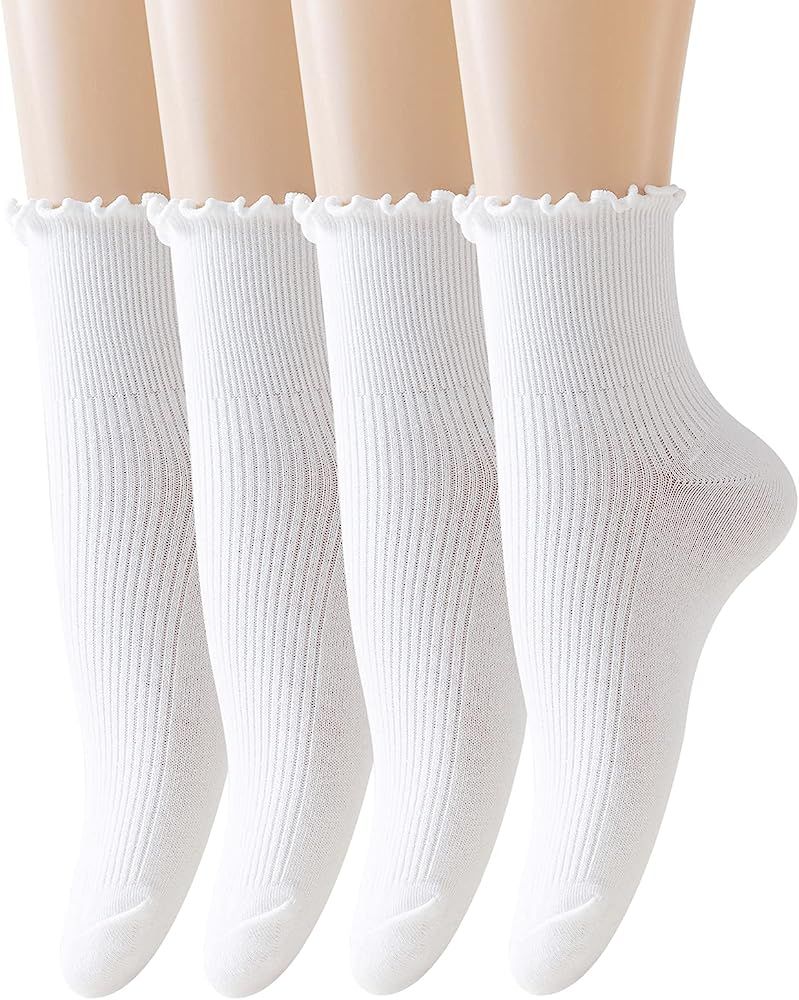 Cute Ruffle Ankle Socks for Women - Soft Cotton Knit Lettuce Low Cut Frilly Crew Socks | Amazon (US)