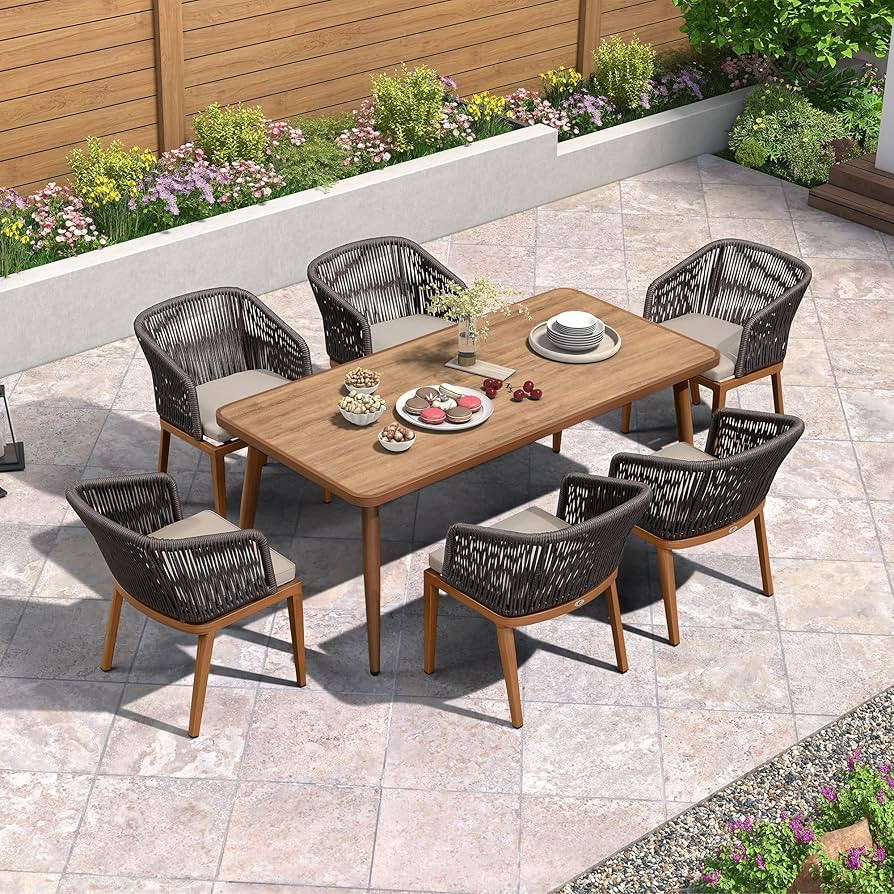 PURPLE LEAF 7 Pieces Patio Dining Set All-Weather Outdoor Metal Furniture Set with Cushions Wicke... | Amazon (US)