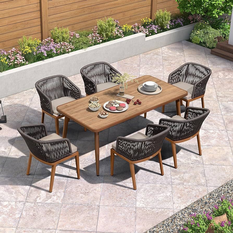 PURPLE LEAF 7 Pieces Patio Dining Set All-Weather Outdoor Metal Furniture Set with Cushions Wicke... | Amazon (US)