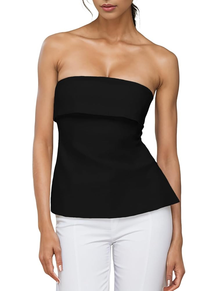 Strapless Tube Tops for Women Backless Going Out Bandeau Top Sexy Trendy Off Shoulder Side Split ... | Amazon (US)