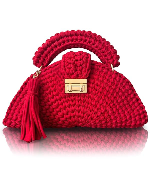 Evening Clutch Bag for Women, Handmade Crochet Wedding Party Purse, Small Flap Formal Crossbody H... | Amazon (US)