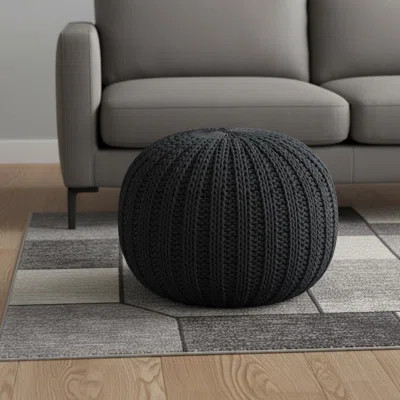 20" Black Cotton Round Pouf Ottoman | Wayfair North America