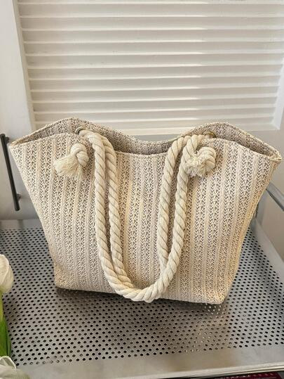 Large Capacity,Lightweight Fashionable Simple Summer Beach Style Woven Tote Bag With Large Capaci... | SHEIN
