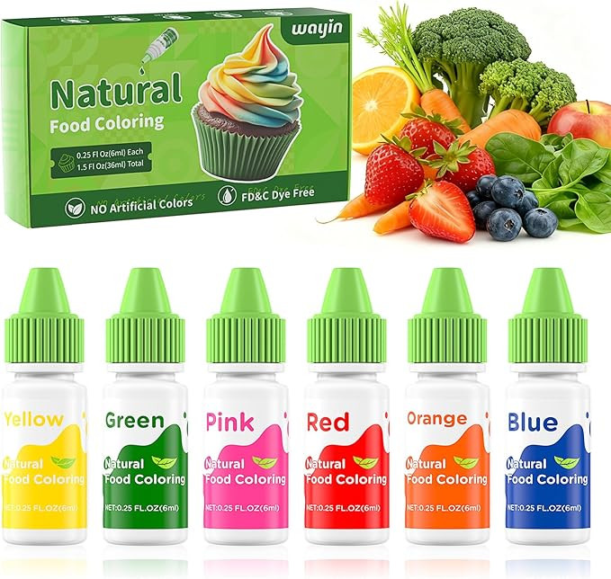 Natural Food Coloring Liquid Set - 6 Vibrant Color Food Grade | Amazon (US)