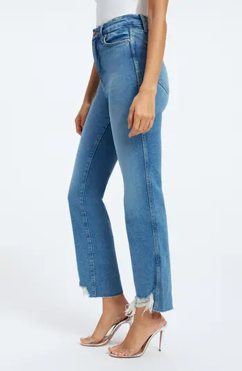 Good American Good Curve High Waist Frayed Straight Leg Jeans | Nordstrom | Nordstrom