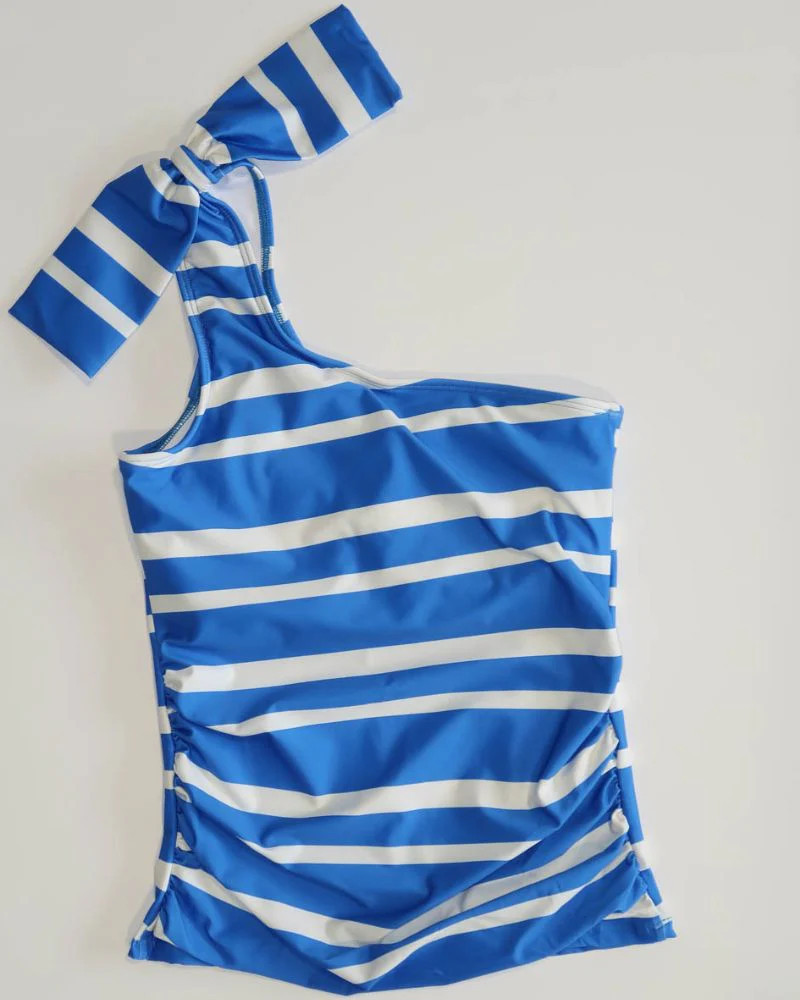 Capri Stripe One-Shoulder Tankini Top | Lime Ricki