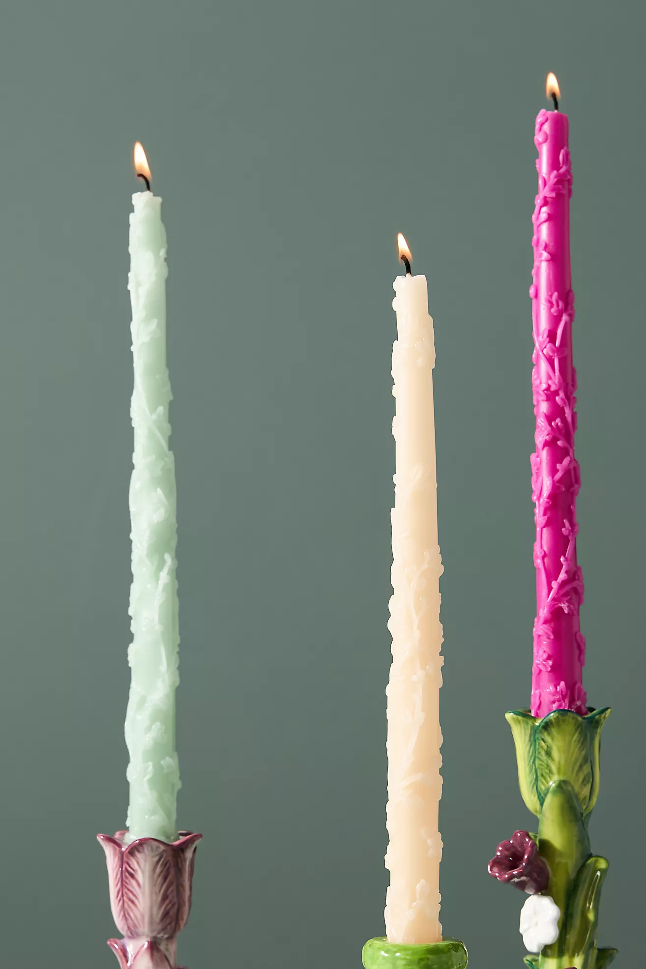 Ianthe Carved Floral Taper Candles, Set of 2 | Anthropologie (US)