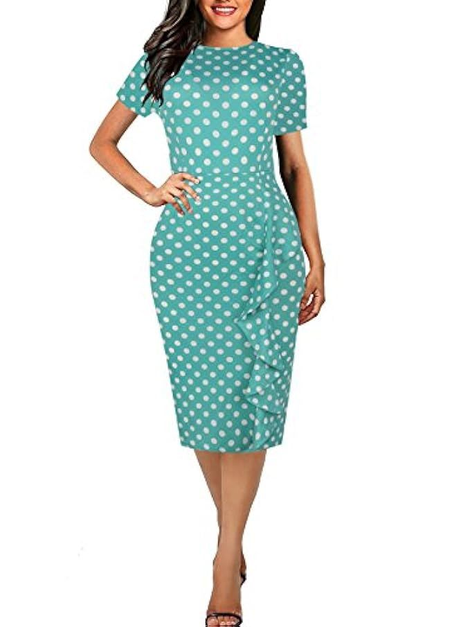 CISMARK Women's Vintage Short Sleeve Polka Dot Falbala Fold Slim Fit Pencil Dress | Amazon (US)