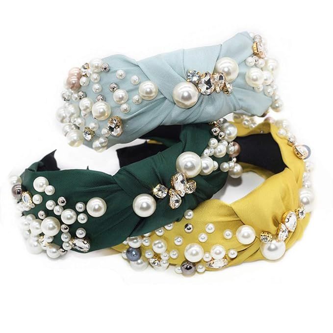 QTMY Pearl Rhinestone Headband for Women, Hair Hoop Accessories Jewelry Head Band Headwear (Light... | Amazon (US)