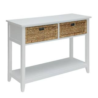 Flavius 44 in. White Rectangle Wood Console Table with Shelf and Drawer | The Home Depot
