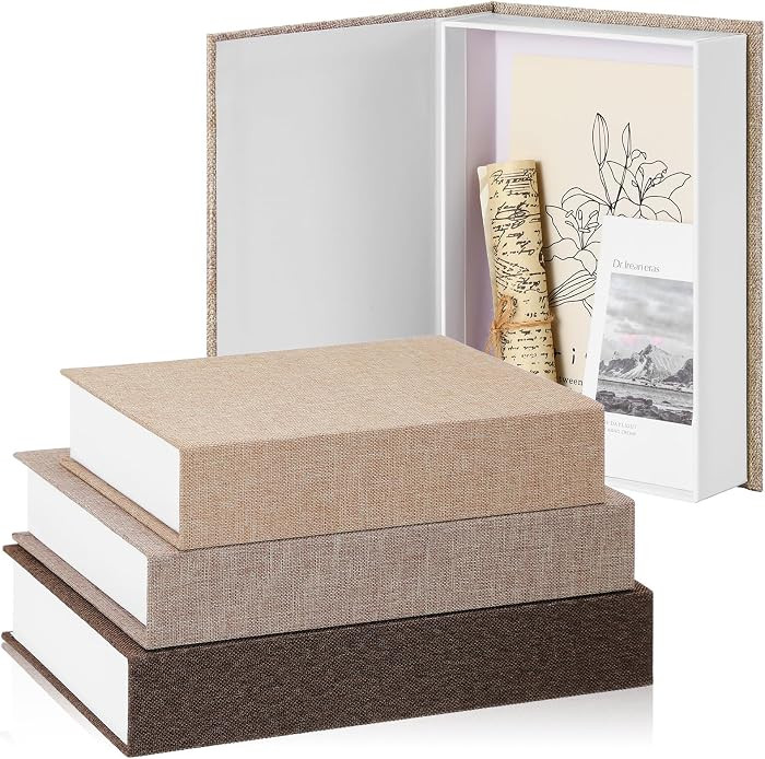 Tioncy 3 Pcs Fake Book Box Neutral Linen Book Box Decorative Faux Prop Storage for Farmhouse Home... | Amazon (US)