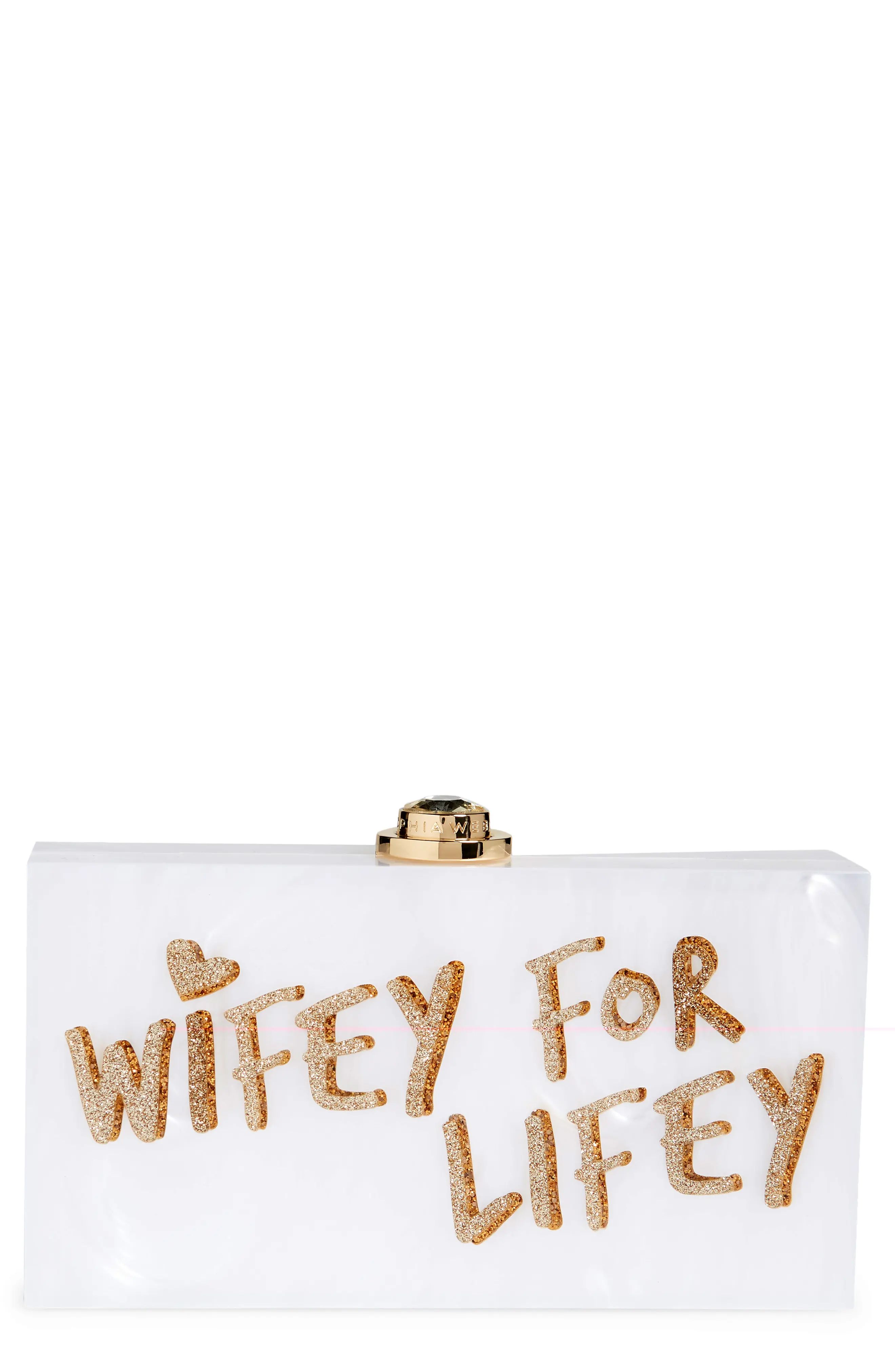 SOPHIA WEBSTER Cleo Wifey For Lifey Box Clutch in Silver And Pearl at Nordstrom | Nordstrom