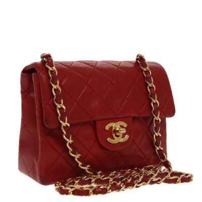 CHANEL Matelasse Chain Shoulder Bag Lamb Skin Gold Red CC Auth 96217A  | eBay | eBay US