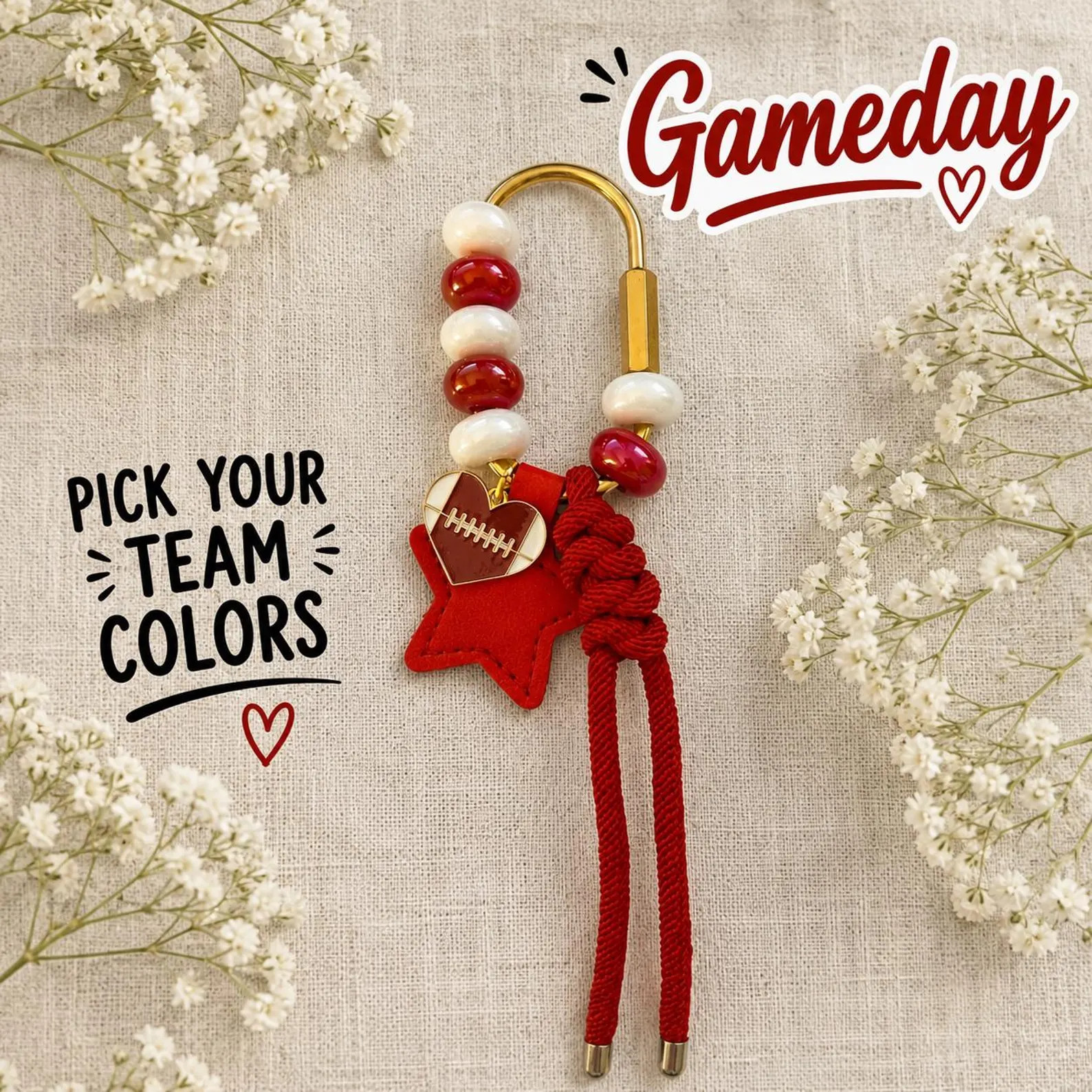 Game Day Bag Charm | Pick Your Letter Football Keychain | Red & White Purse Charm | Etsy (Global)