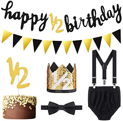 Spakon Glitter 6 Months Happy Birthday Banner Set Happy 1/2 Birthday Banner Glitter 1/2 Half Year... | Amazon (US)