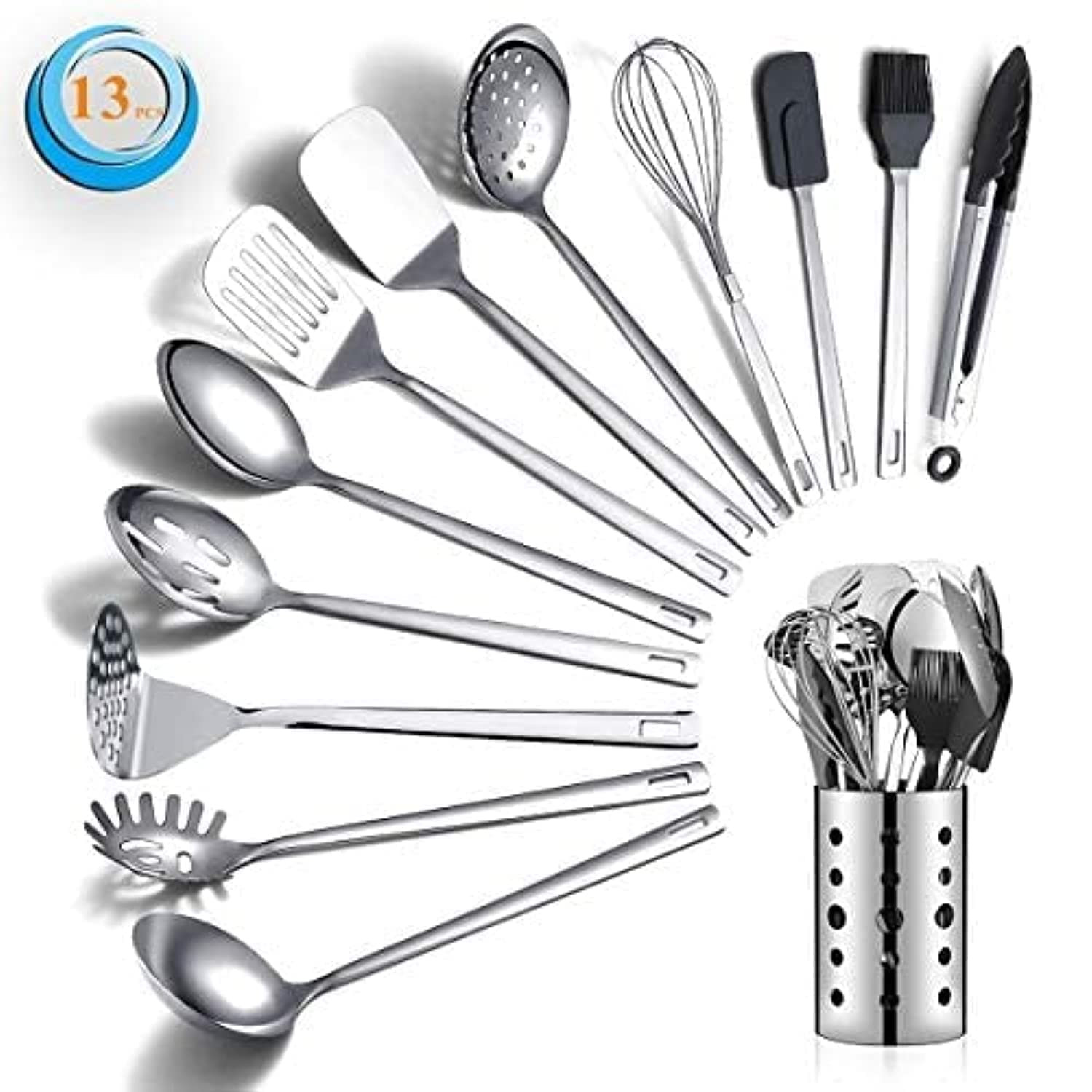 Stainless Steel Cooking Utensils Set, Berglander 13 Pieces Kitchen Utensils Set, Kitchen Tools Se... | Amazon (US)