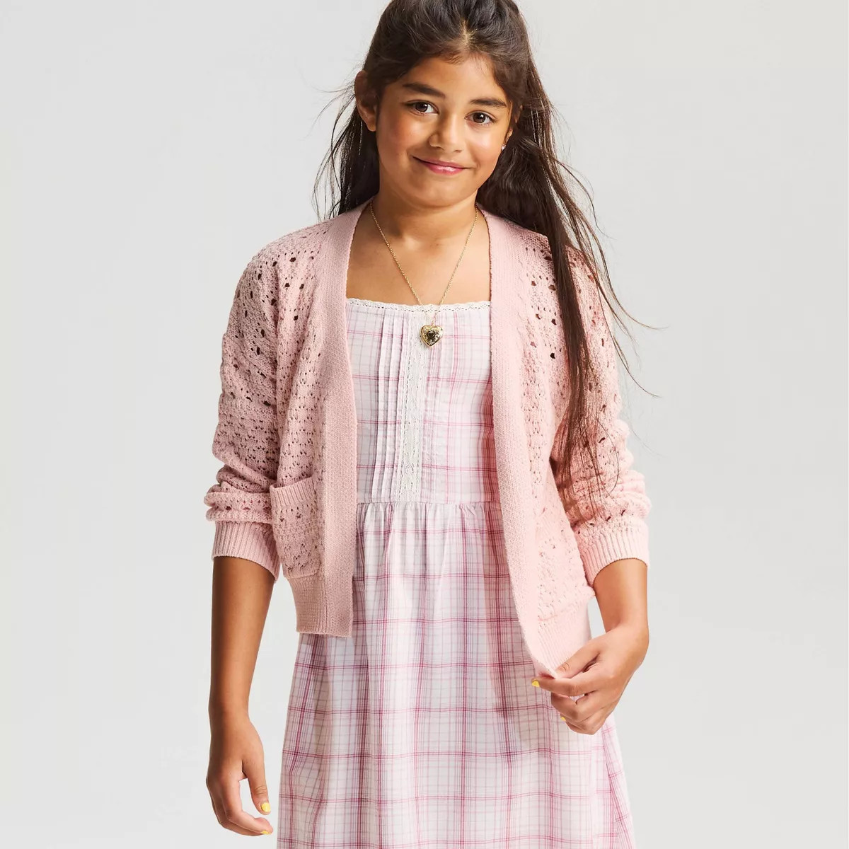 Girls' Pointelle Open Cardigan - Cat & Jack\u2122 Pink M | Target