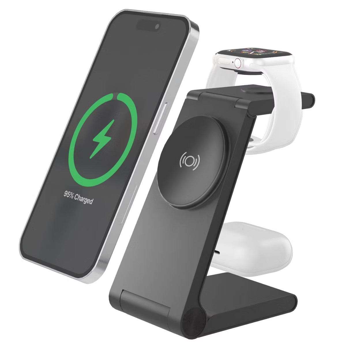 Just Wireless 3-in-1 Magnetic Wireless Charger - Black: USB-C, MagSafe Compatible | Target