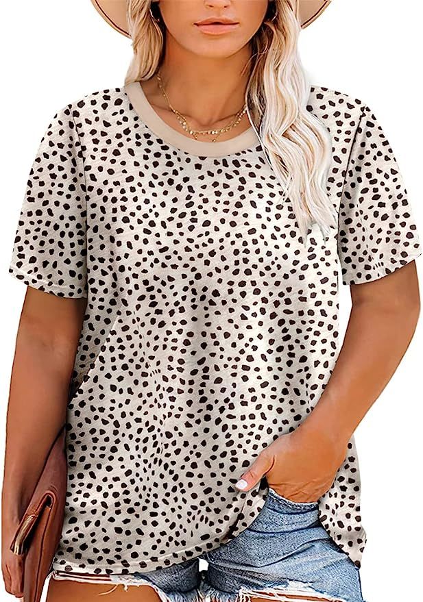 Eytino Womens Plus Size T Shirts Shorts Sleeve Crew Neck Polka Dot Print Summer Causal Tee Tops(1... | Amazon (US)