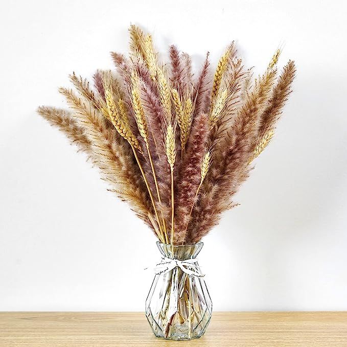 Natural Dried Pampas Grass Decor with Wheat-40 Pieces 17" Tall-Pampus Grass| Brown Pampas Grass| ... | Amazon (US)