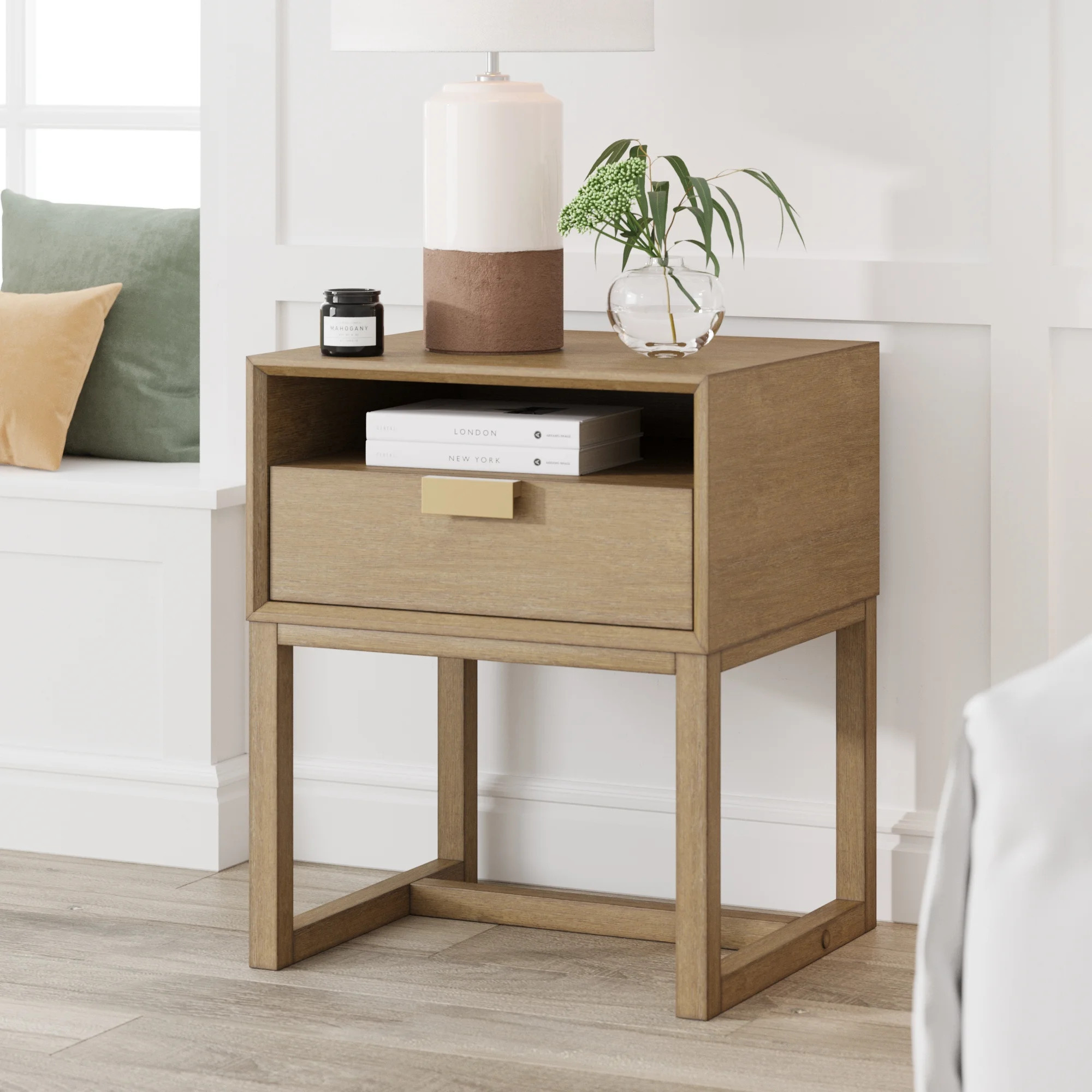 Nathan James Luke Light Brown Wood Nightstand Bed Side Table, Side Sofa End Table with Storage Dr... | Walmart (US)