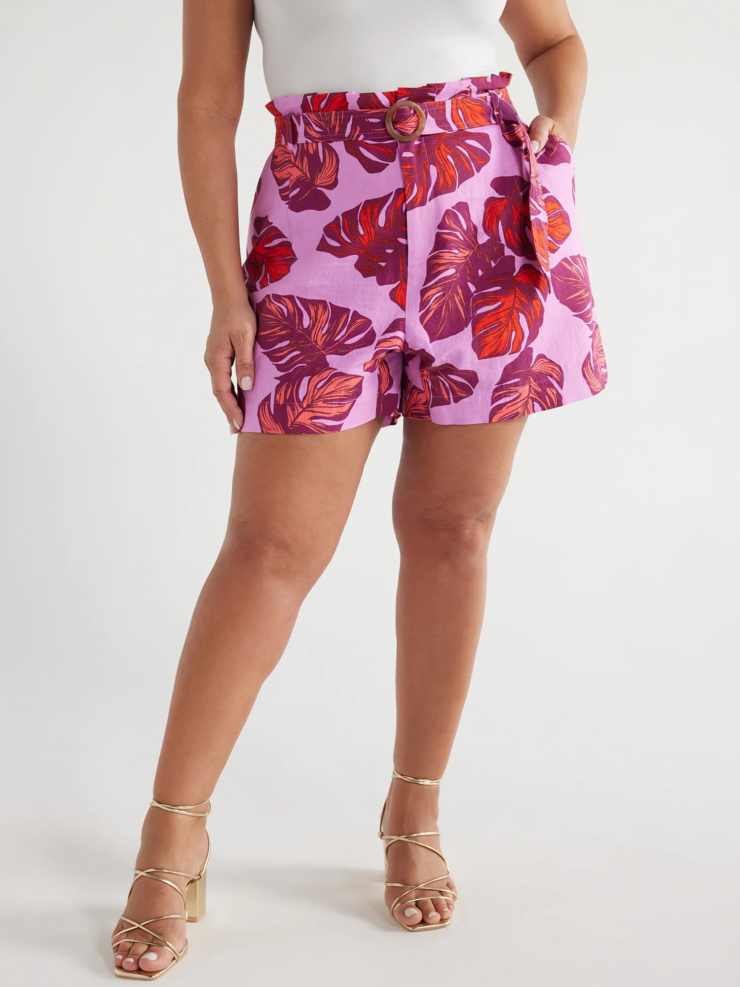 Sofia Jeans Women's and Women's Plus Linen Blend Paperbag Shorts, 4.75" Inseam, Sizes XS-5X | Walmart (US)