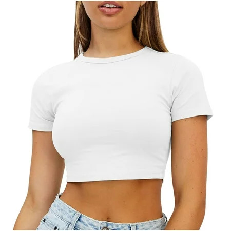 CYMMPU Fashion Neckline T Shirts Trendy Solid Tee Ladies Blouses Summer Comfy Clothes Casual Shirt S | Walmart (US)