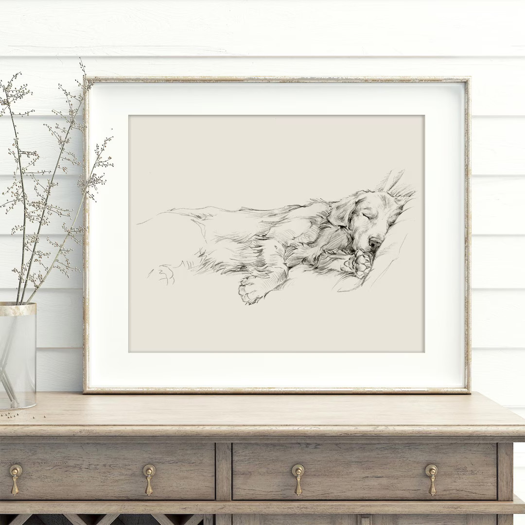 Golden Retriever Sketch: Fine Art Print by Ethan Harper - Elegant Dog Portrait for Home Decor - E... | Etsy (US)