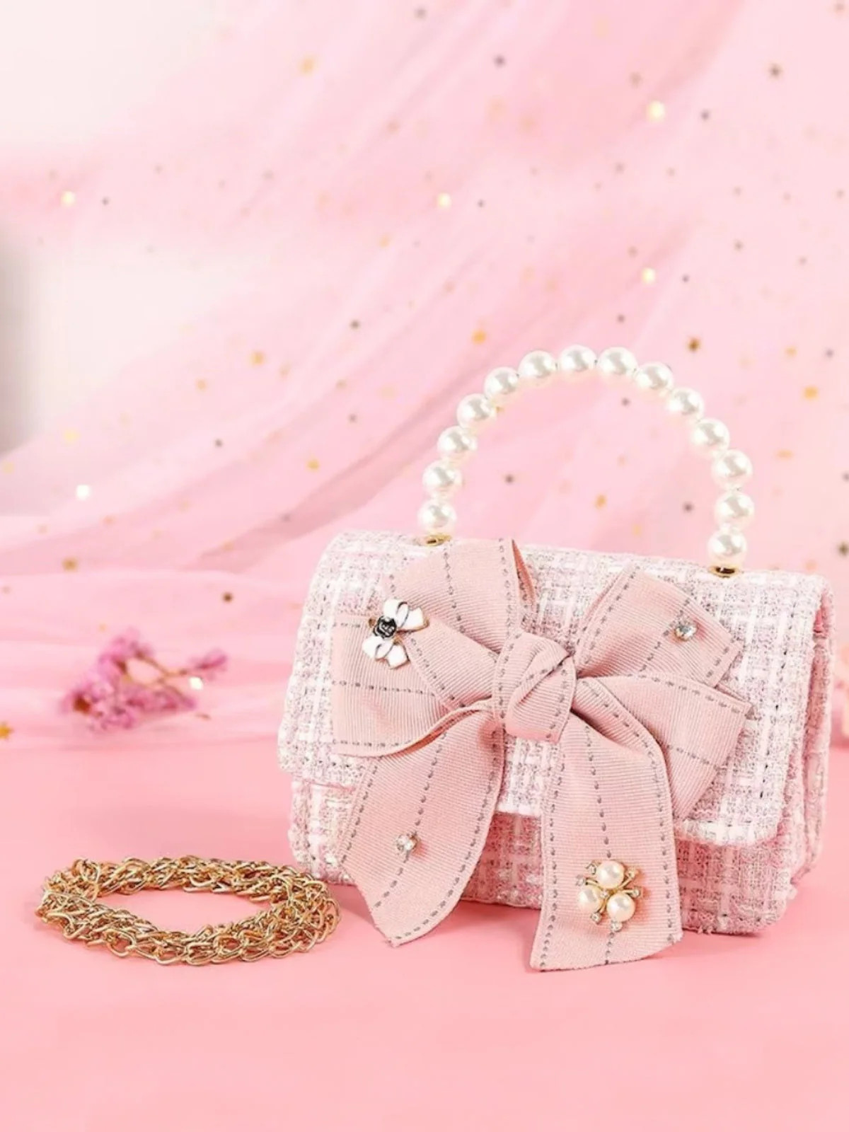 Teatime With Mommy Tweed Handbag Light Pink / One Size | Mia Belle Girls