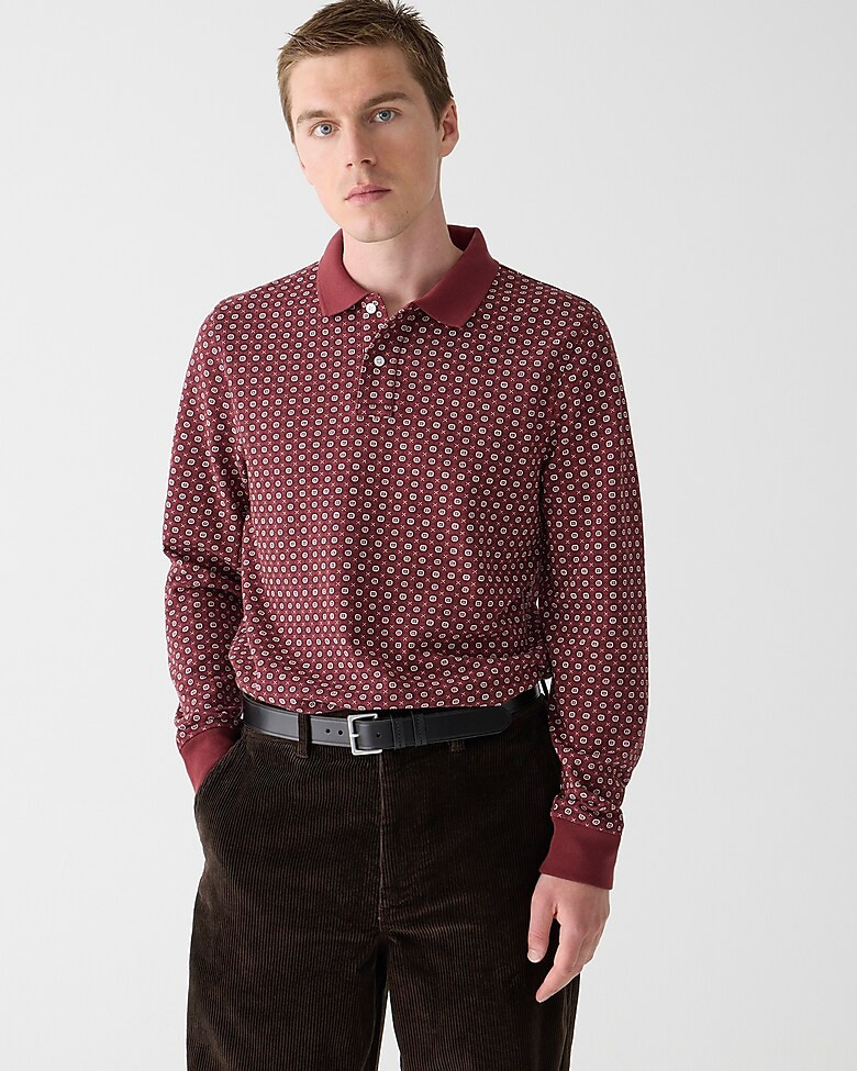 Long-sleeve classic piqué polo shirt in print | J. Crew US