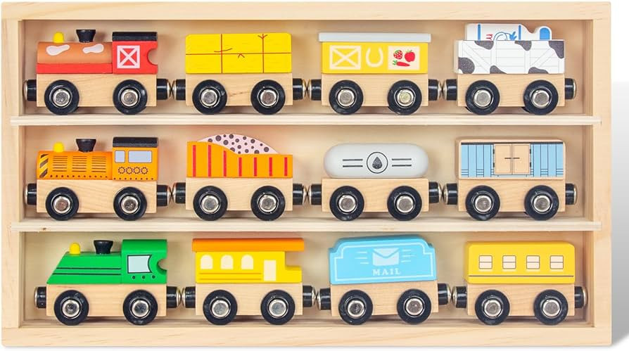 WoodenEdu Wooden Train Sets for Toddlers, 16Pcs Train Toy Magnetic Sets Fits Brio, Thomas, Meliss... | Amazon (US)