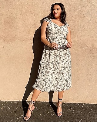 Printed Pleated Chiffon Midi Dress | Express
