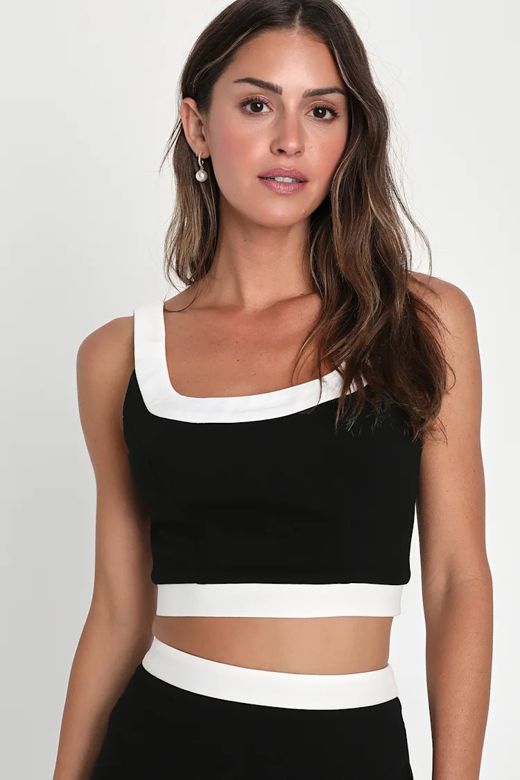 Totally Sensational Black Color Block Sleeveless Crop Top | Lulus