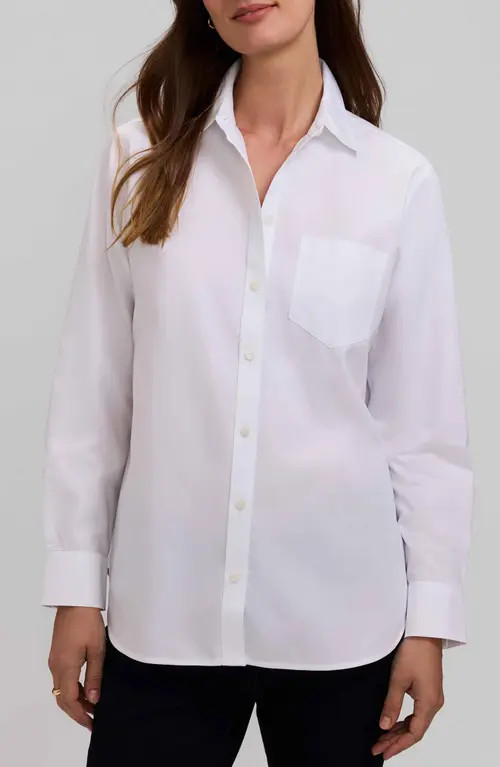 Foxcroft Non-Iron Boyfriend Button-Up Shirt in White at Nordstrom, Size 4 | Nordstrom