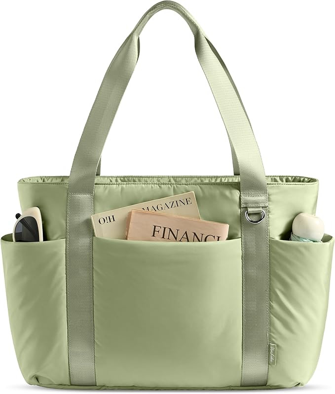 Puffer Tote Bag for Women with Zipper, Lightweight Work Bags for Women, Shoulder Bag with Compart... | Amazon (US)