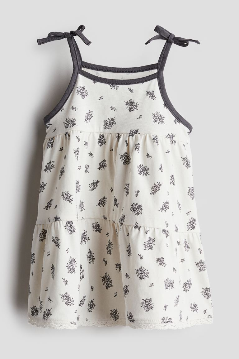 Cotton Jersey Dress with Shoulder Straps - Round Neck - Sleeveless - White/floral - Kids | H&M US | H&M (US + CA)