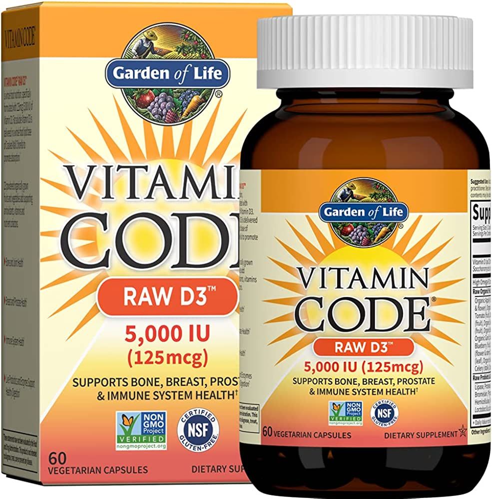 Garden of Life Vitamin D, Vitamin Code Raw D3, Vitamin D 5,000 IU, Raw Whole Food Vitamin D Suppl... | Amazon (US)