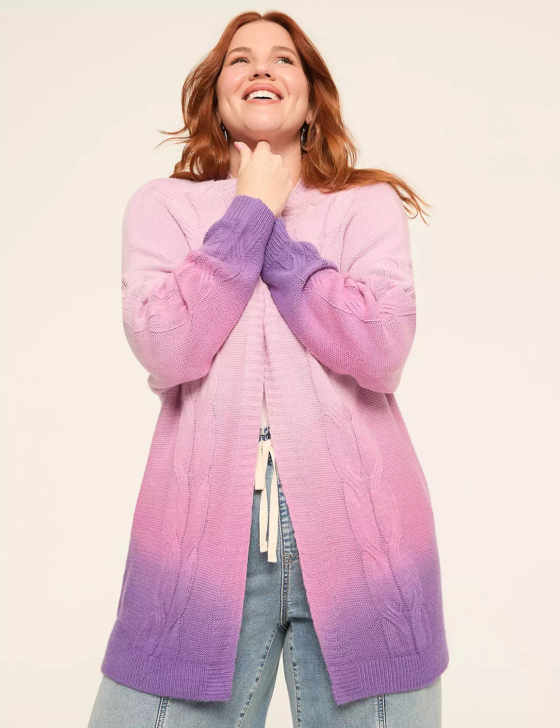 Long-Sleeve Open-Front Dip-Dye Cardigan | Lane Bryant (US)