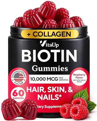 VitaUp Biotin Gummies 10000mcg for Women and Men - Extra Strength Hair, Skin and Nails Gummies with Collagen - Natural Biotin Gummy Supplement for Hair, Skin, Nails Support - 60 ct | Amazon (US)