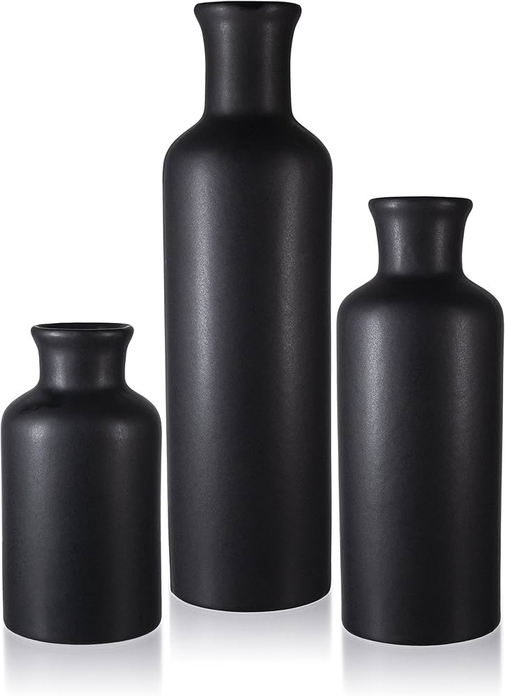 Vases Set of 3 Matte, Farmhouse Vase for Decor Set of 3, Modern Vases for Home Decor, Black Vases... | Amazon (US)