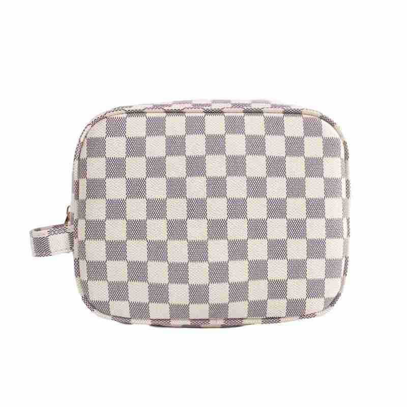 Luxury Checkered Make Up Bag, PU Vegan Leather Cosmetic Toiletry Travel Bag - Walmart.com | Walmart (US)