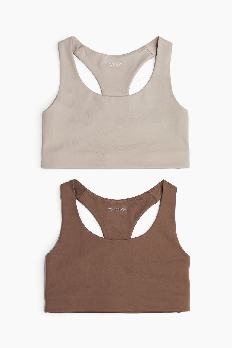 2-pack Medium Support Sports Bras - Light beige/brown - Ladies | H&M US | H&M (US + CA)