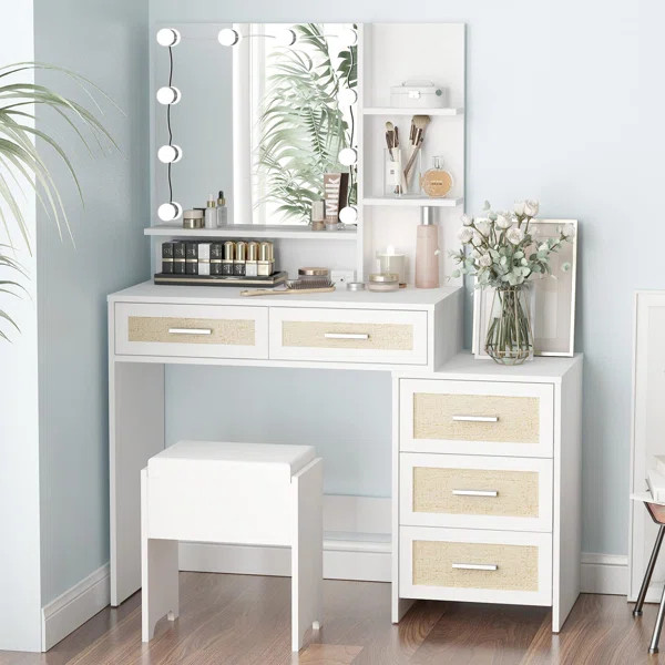 43.2'' Wide Vanity Set with Stool and Mirror | Wayfair North America