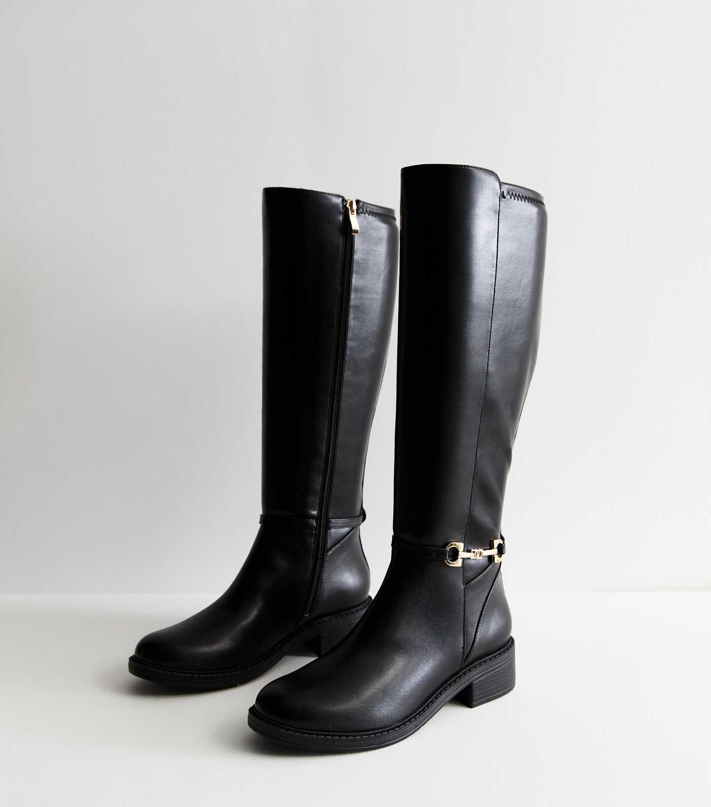 Wide Fit Black Leather-Look High Leg Boots | New Look | New Look (UK)