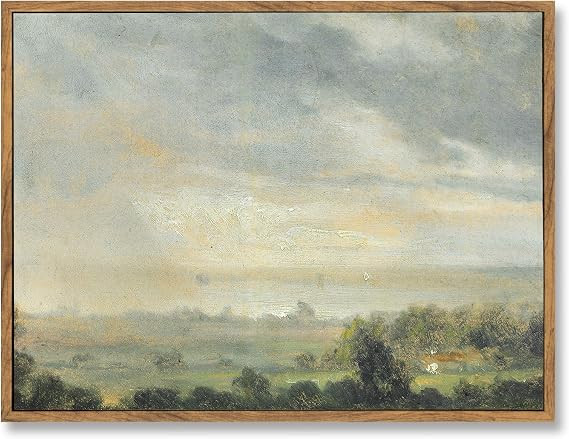 Vast Green Grassland Scenery Framed Canvas Wall Art, Classic Vintage Rural Landscape Oil Painting... | Amazon (US)