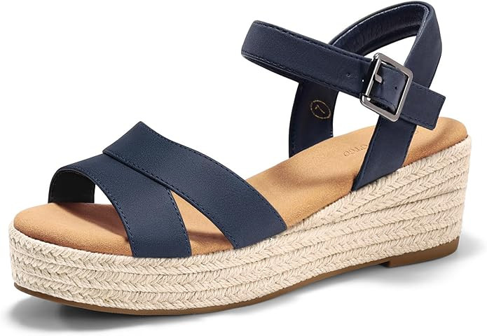 Coutgo Womens Wedge Platform Sandals Espadrille Heels Open Toe Buckle Ankle Strap Summer Shoes | Amazon (US)