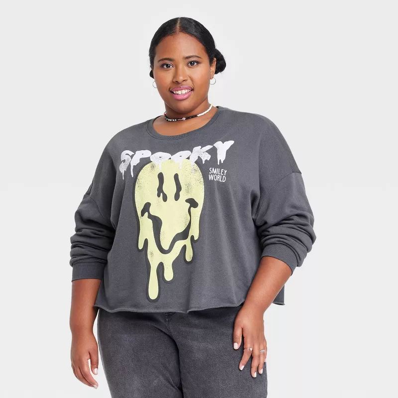 Women's SmileyWorld Spooky Graphic Sweatshirt - Gray | Target