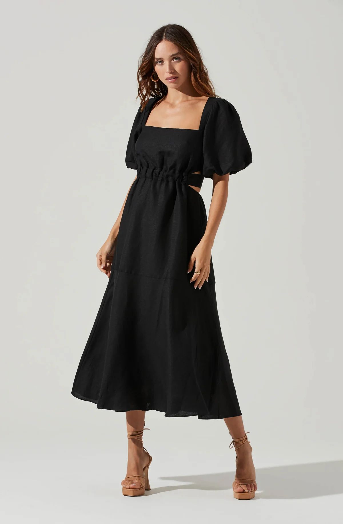 Angeles Puff Sleeve Cutout Dress - BLACK / M | ASTR The Label (US)